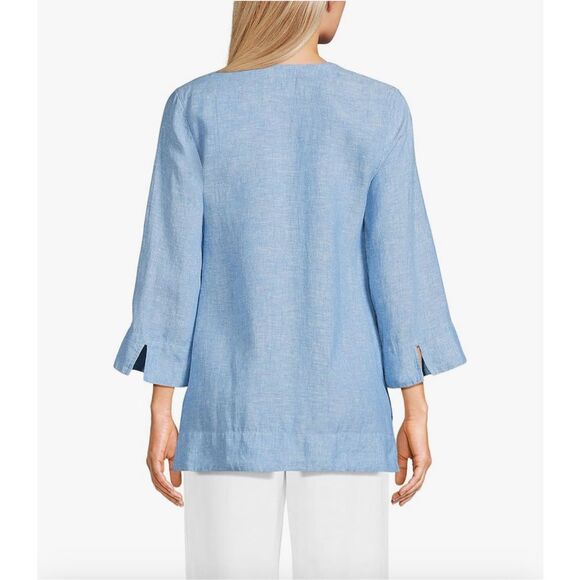 Lands' End Womens Linen Split Neck Tunic Soft Blue Linen 18 - Picture 2 of 9